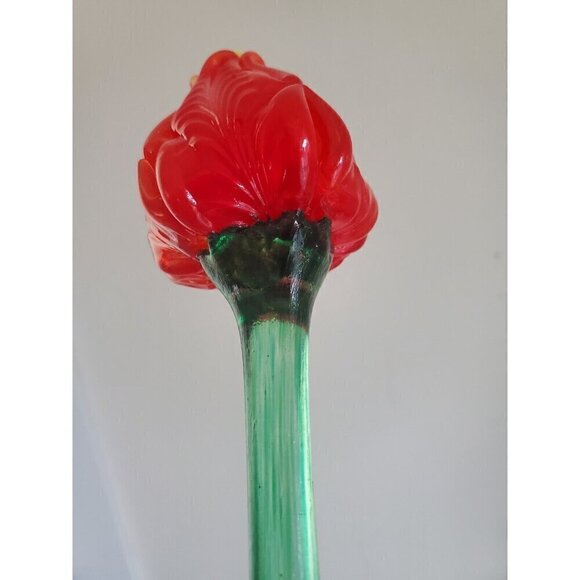 Hand Blown Art Glass Long Stem Tulip Flower 14.25 Inches Long Red Unsigned EUC - Picture 5 of 7